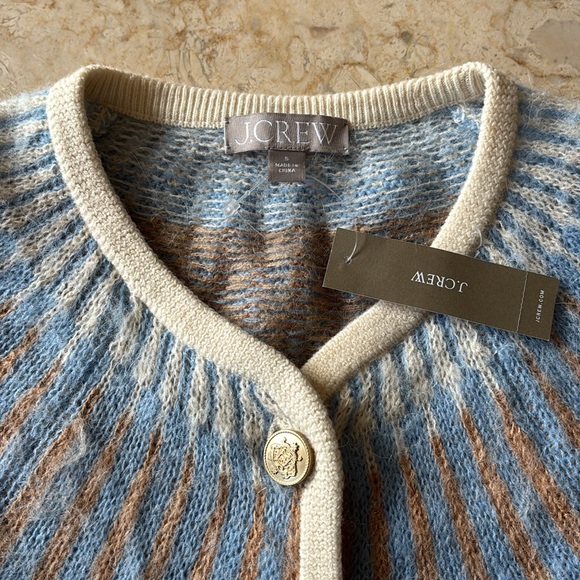 J. Crew Fair Isle Cropped Cardigan Sweater in Brushed Yarn Blue/Tan Small NWT - Picture 14 of 15